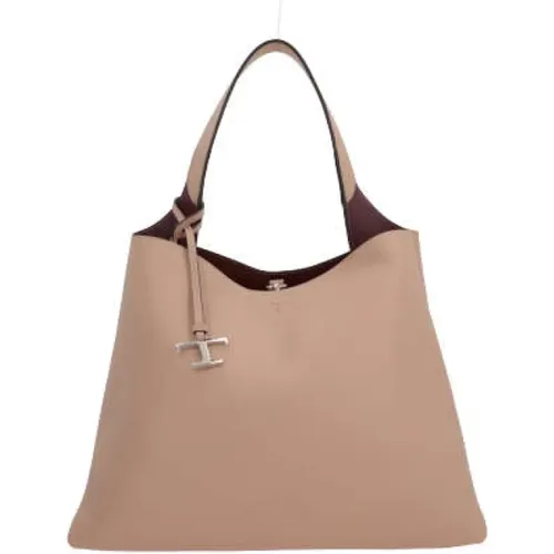 Beige Hammered Leather Handbag with Silver Hardware , female, Sizes: ONE SIZE - TOD'S - Modalova
