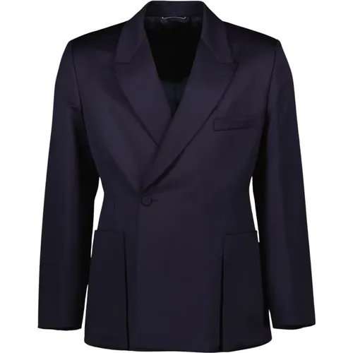 Navy Wool Peak Lapel Blazer , male, Sizes: M, L - Dior - Modalova