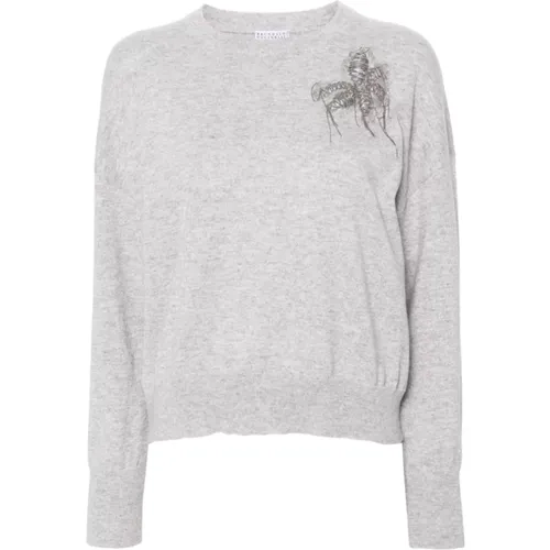 Grey Chain Sweater Cashmere Knit , female, Sizes: S, M - BRUNELLO CUCINELLI - Modalova