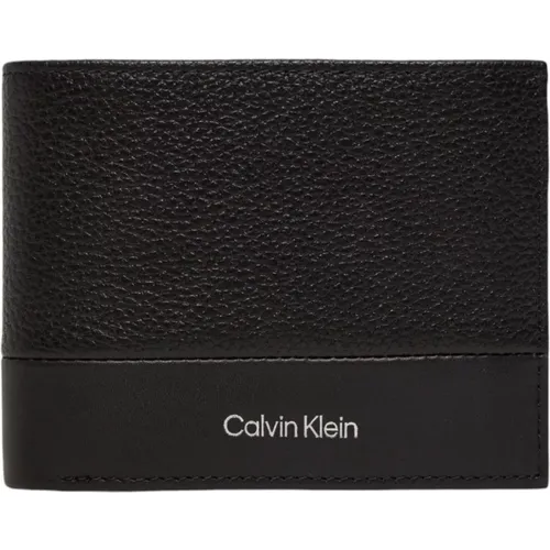 Schwarzes Leder Plain Herrenbrieftasche - Calvin Klein - Modalova