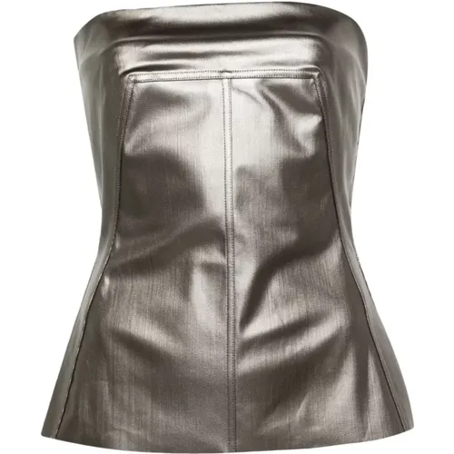 Gun Metal Coated Denim Bustier Top , female, Sizes: 2XS - Rick Owens - Modalova