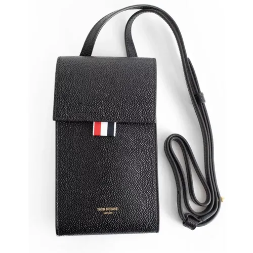 Leather Crossbody Phone Holder , male, Sizes: ONE SIZE - Thom Browne - Modalova