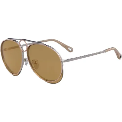 Goldene Spiegel Sonnenbrille , Damen, Größe: 61 MM - Chloé - Modalova