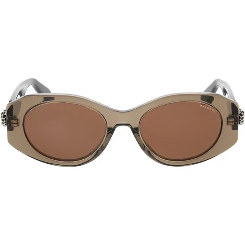 Serpenti Oval Sonnenbrille Braune Gläser , Damen, Größe: 52 MM - Bvlgari - Modalova