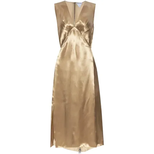 Gold-tone Sleeveless Dress with Decorative Stitching , female, Sizes: XS - Bottega Veneta - Modalova