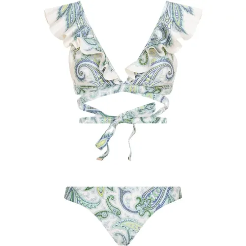 Green Paisley Ruffle Bikini Wrap , female, Sizes: L, M - Zimmermann - Modalova