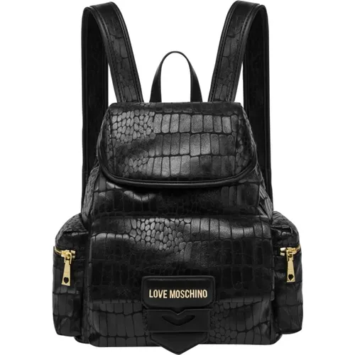 Schwarzer Croco-Print Rucksack - Love Moschino - Modalova