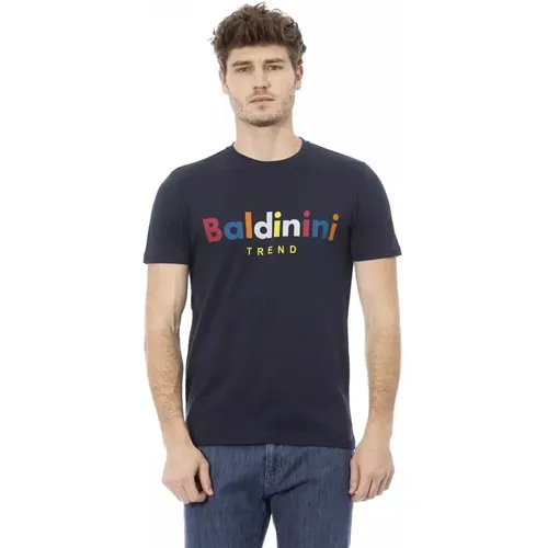 Blau Baumwolle Stilvolles T-Shirt , Herren, Größe: XS - Baldinini - Modalova