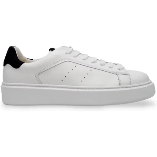 Leather Sneakers with Blue Detailing , male, Sizes: 7 UK - Doucal's - Modalova