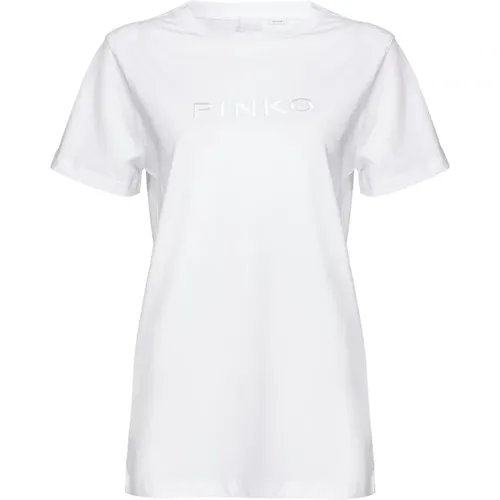 Weiße T-Shirts und Polos mit Logo-Stickerei , Damen, Größe: L - pinko - Modalova