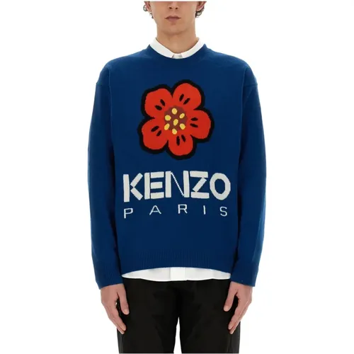 Bestickter Wollpullover mit Boke-Blume , Herren, Größe: L - Kenzo - Modalova