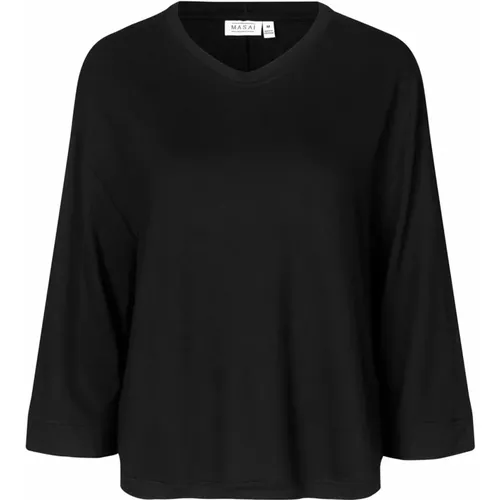 Einfache Schwarze Bluse mit ¾ Ärmeln , Damen, Größe: 2XL - Masai - Modalova