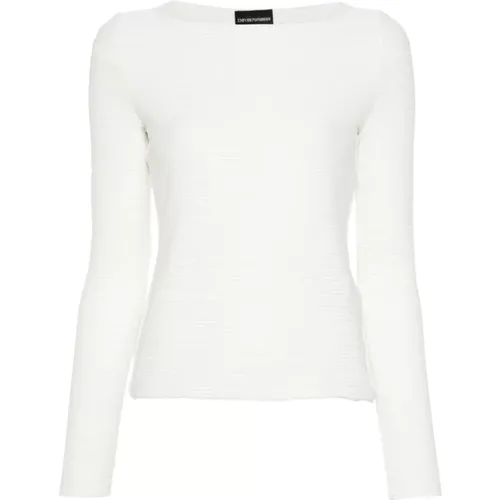 Weiße Gestreifte Bootshals Pullover - Emporio Armani - Modalova