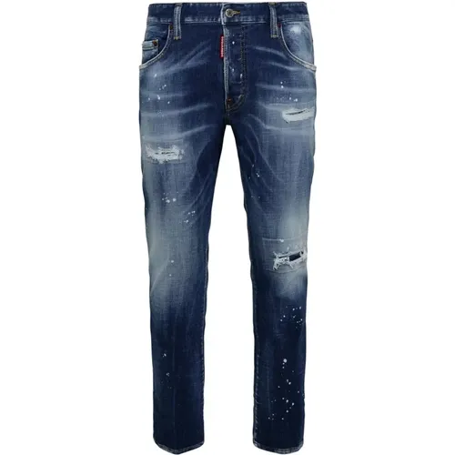 Hellblaue Skater-Jeans, Knopfverschluss , Herren, Größe: M - Dsquared2 - Modalova
