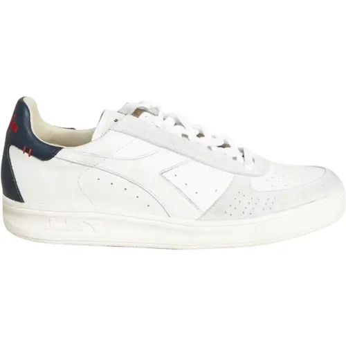 Leather Running Shoes with Grey and Red Detail , male, Sizes: 2 1/2 UK, 4 UK - Diadora - Modalova