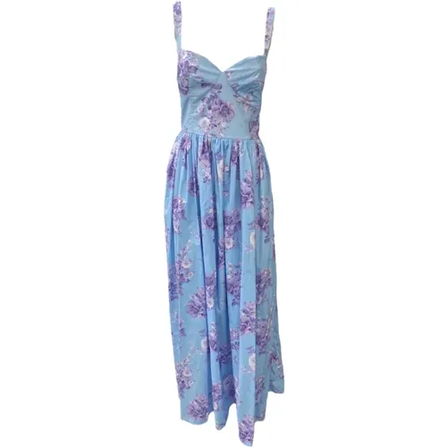 Long Blue Floral Print Dress , female, Sizes: S - Giulia N Couture - Modalova