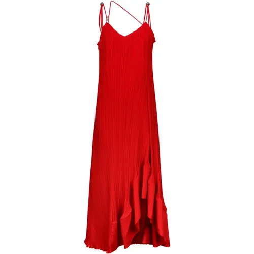 Rotes Plissiertes Langes Kleid mit Trägern - Lanvin - Modalova