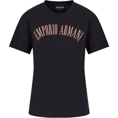 Blaue T-Shirts und Polos Logo Print , Damen, Größe: L - Emporio Armani - Modalova