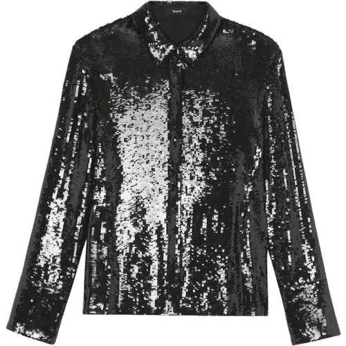 Sequin Slim Shirt , female, Sizes: L, S, M - Theory - Modalova