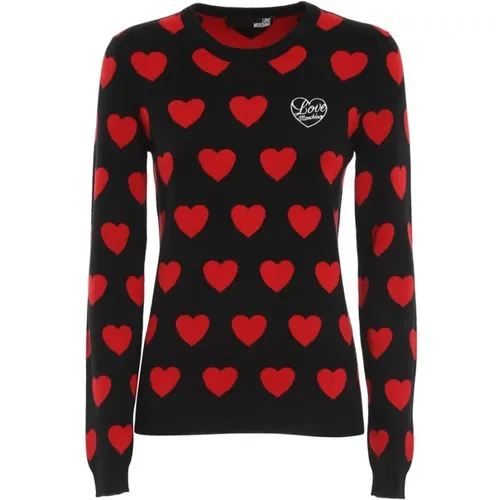 Schwarzer Pullover mit Herz-Muster - Love Moschino - Modalova