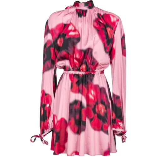 Blumiges Satin-Kleid mit langen Ärmeln , Damen, Größe: S - pinko - Modalova