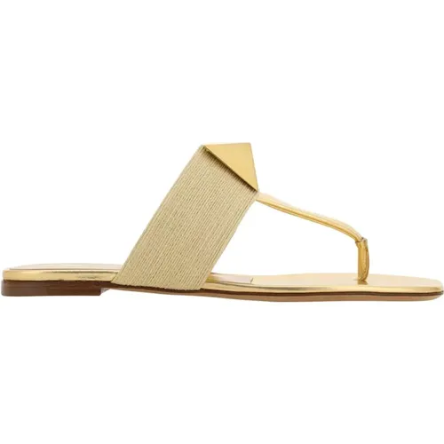 Gold Leather Sandals with Stud Detail , female, Sizes: 4 UK - Valentino Garavani - Modalova