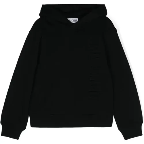 Schwarzer Kapuzenpullover Mit Geprägtem Logo - Moschino - Modalova