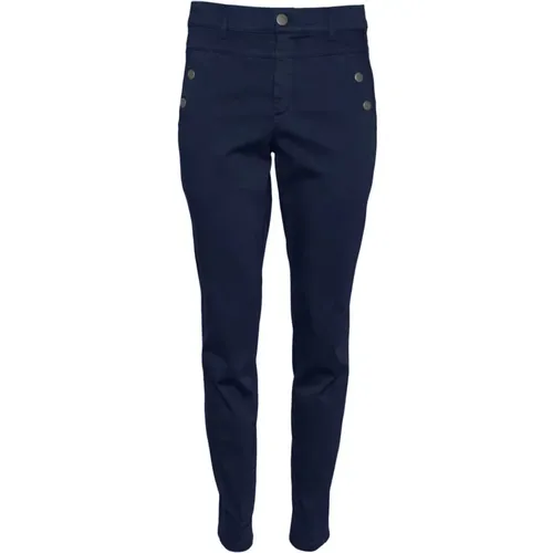 Slim-Fit High-Waisted Navy Pants with Smart Button Details , female, Sizes: XL, M, S - 2-Biz - Modalova