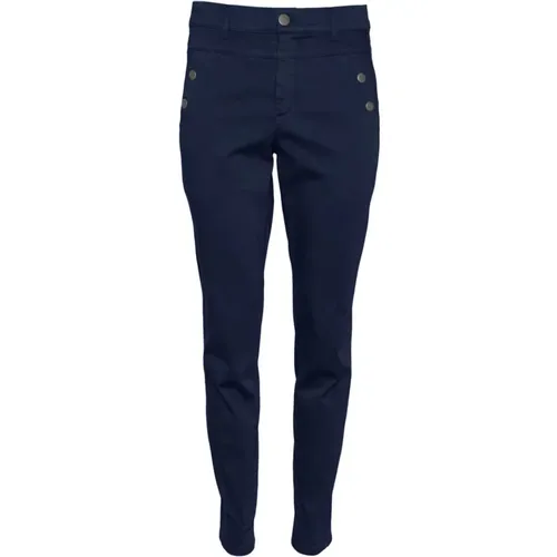 Slim-Fit High-Waisted Navy Pants with Smart Button Details , female, Sizes: XS, XL, 3XL, L, M, S - 2-Biz - Modalova