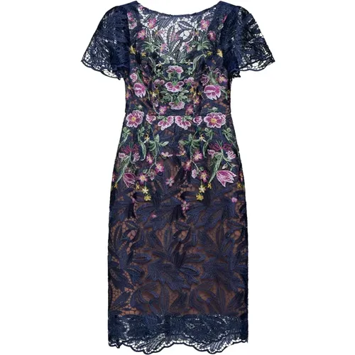 Blaues Guipure Midi Kleid Bootneck Stil , Damen, Größe: XL - Marchesa - Modalova