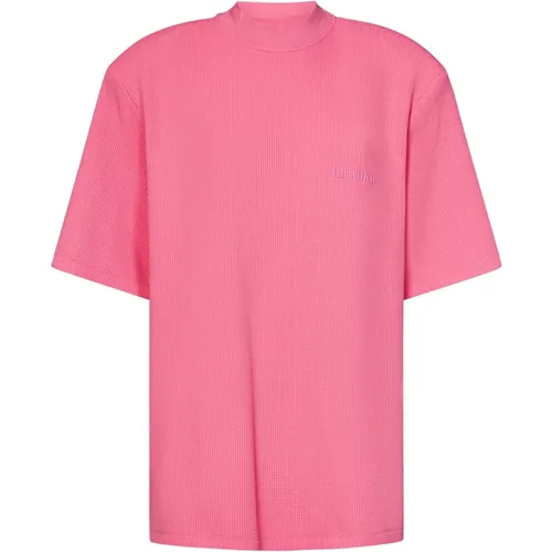 Rosa Geripptes Crewneck T-Shirt mit Gepolsterten Schultern , Damen, Größe: XS - The Attico - Modalova