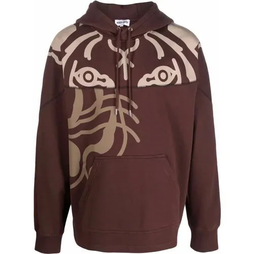 Brauner Tiger-Print Hoodie Sweatshirt - Kenzo - Modalova