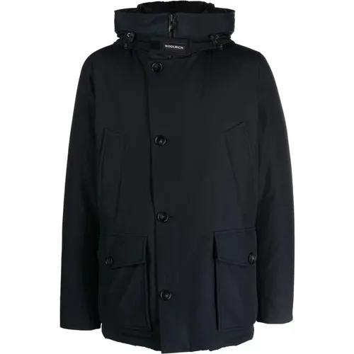 Protective Hooded Coat with Pockets , male, Sizes: S - Woolrich - Modalova