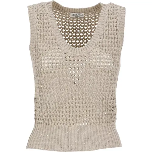 Sequin Net Sweater , female, Sizes: XS, S - BRUNELLO CUCINELLI - Modalova