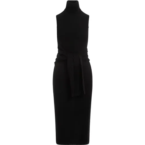 Schwarzes Woll-Midi-Kleid , Damen, Größe: M - MM6 Maison Margiela - Modalova