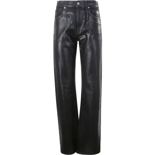 Blau Schwarze Wachseffekt Straight Leg Jeans , Damen, Größe: W26 - 7 For All Mankind - Modalova