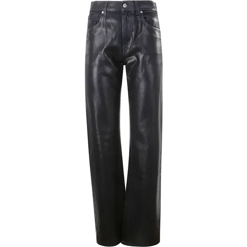 Blau Schwarze Wachseffekt Straight Leg Jeans , Damen, Größe: W28 - 7 For All Mankind - Modalova