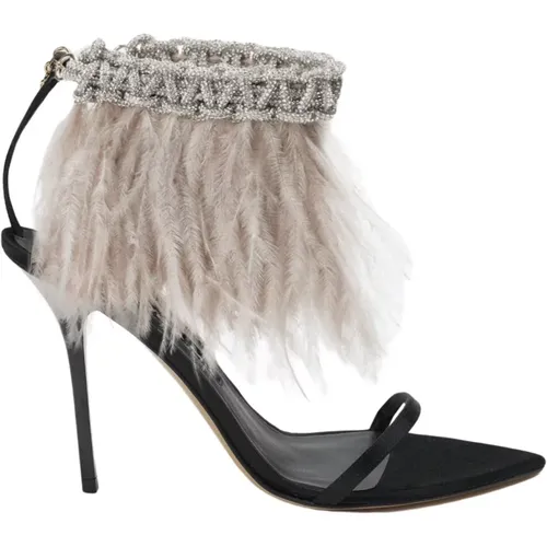 Elegant Satin Sandals with Feather Strap , female, Sizes: 4 UK, 6 UK, 8 UK - Hibourama - Modalova
