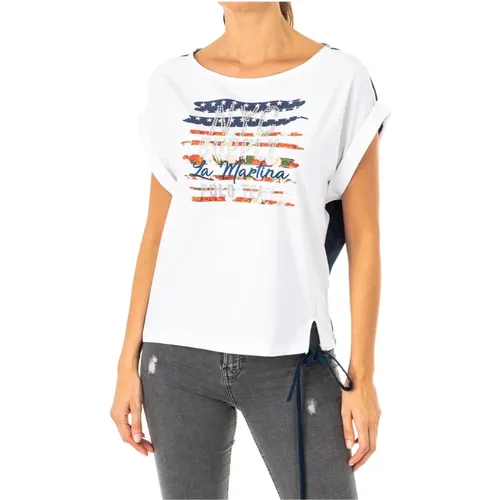 T-Shirt mit Kurzen Ärmeln und Originellem Design , Damen, Größe: M - LA MARTINA - Modalova