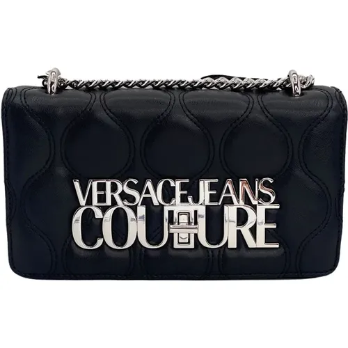 Schwarze Leder Logo Lock Tasche - Versace Jeans Couture - Modalova