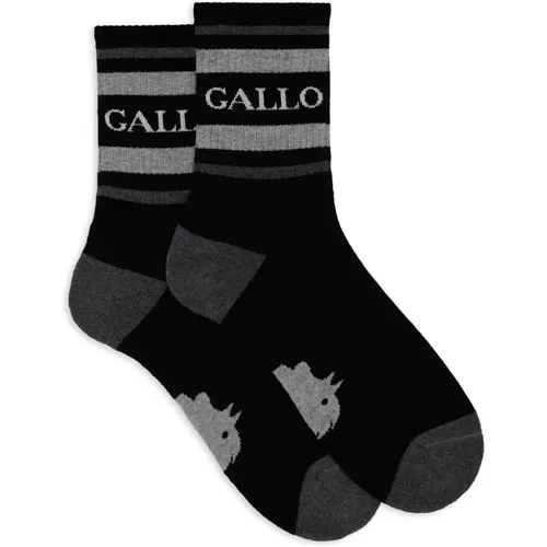 Unisex kurze schwarze Baumwoll-Frotteesocken mit Streifen und Schrift , unisex, Größe: M - Gallo - Modalova