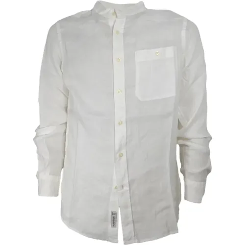 Band Collar Linen Shirt Bright , male, Sizes: L, S, M - Woolrich - Modalova