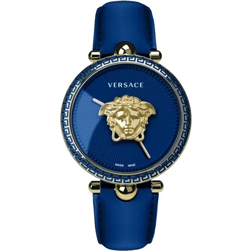 Blau Leder Palazzo Empire Quarz Uhr - Versace - Modalova