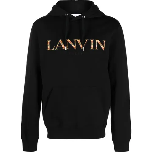 Hooded Cotton Sweater with Embroidered Logo , male, Sizes: XL, S, L - Lanvin - Modalova
