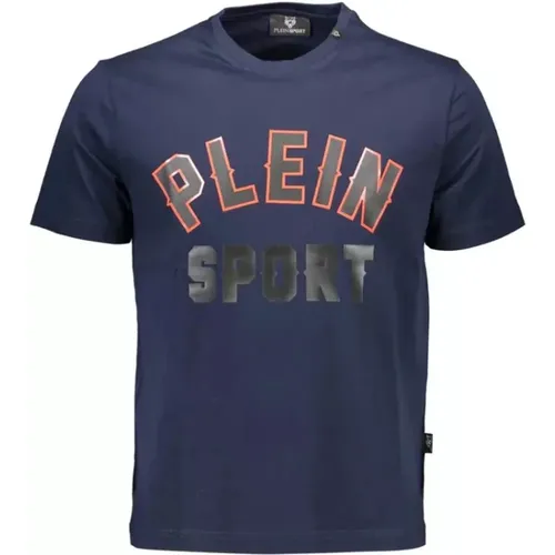 Blaues Baumwoll-T-Shirt mit Kontrastdetails , Herren, Größe: L - Plein Sport - Modalova