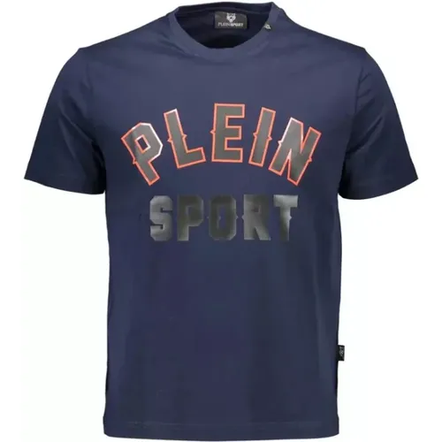 Blaues Baumwoll-T-Shirt mit Kontrastdetails - Plein Sport - Modalova