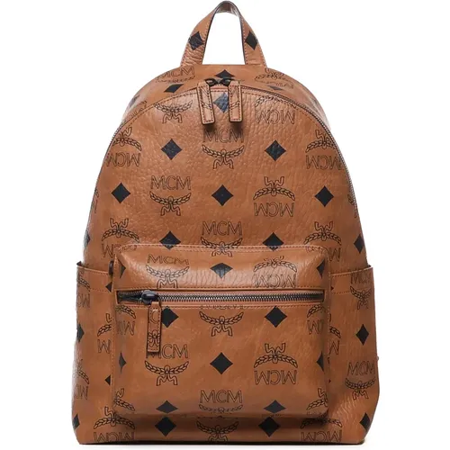 Brandy Glänzender Leder Rucksack mit Logo-Druck - MCM - Modalova