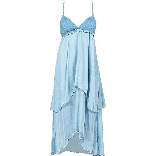Midi Kleid mit V-Ausschnitt und Rüschen , Damen, Größe: L - pinko - Modalova