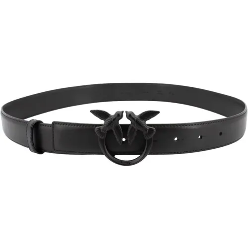 Silky Leather Belt with Love Birds Buckle , female, Sizes: L, M, S - pinko - Modalova