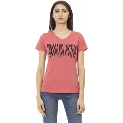 Elegantes rosa Tee mit V-Ausschnitt , Damen, Größe: XS - Trussardi - Modalova